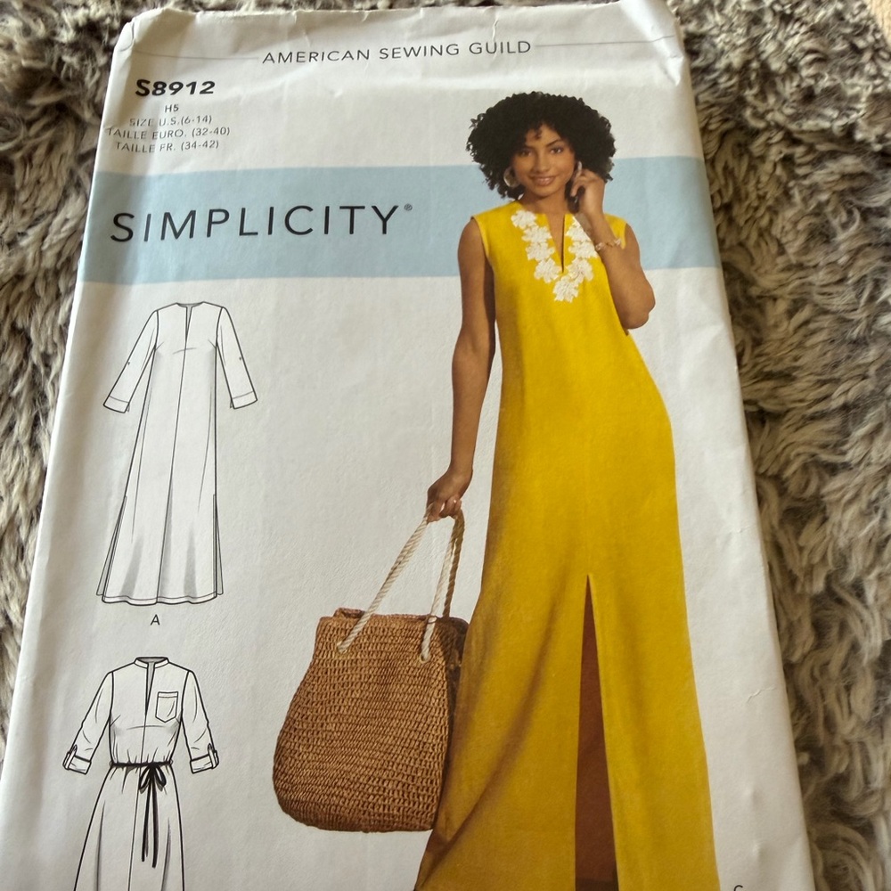 Simplicity Yellow Dress Pattern with White Floral Detail